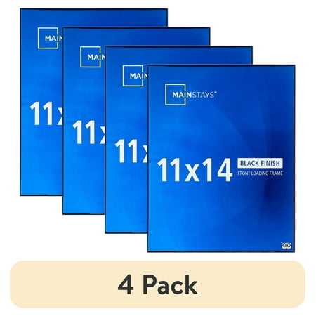 (4 pack) Mainstays 11x14 Black Picture Frame Front Loading for Wall or Tabletop