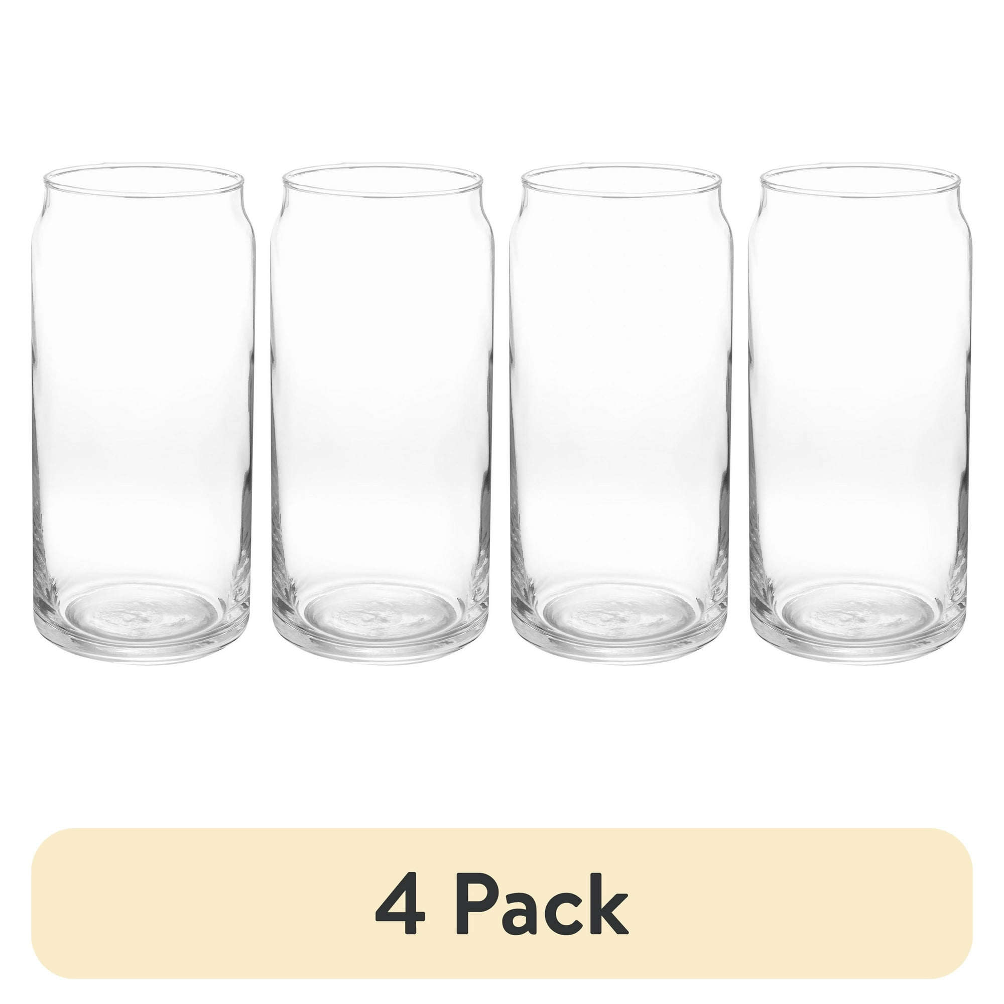 (4 pack) Mainstays Glass 20oz Clear Drinkware Glass Can Shaped