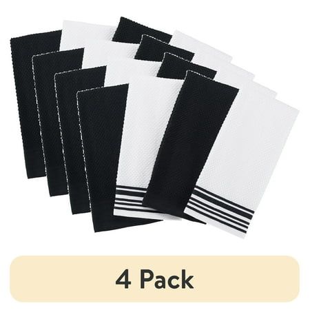 (4 pack) Mainstays 4-Pack 16”x26” Woven Kitchen Towel Set, Rich Black