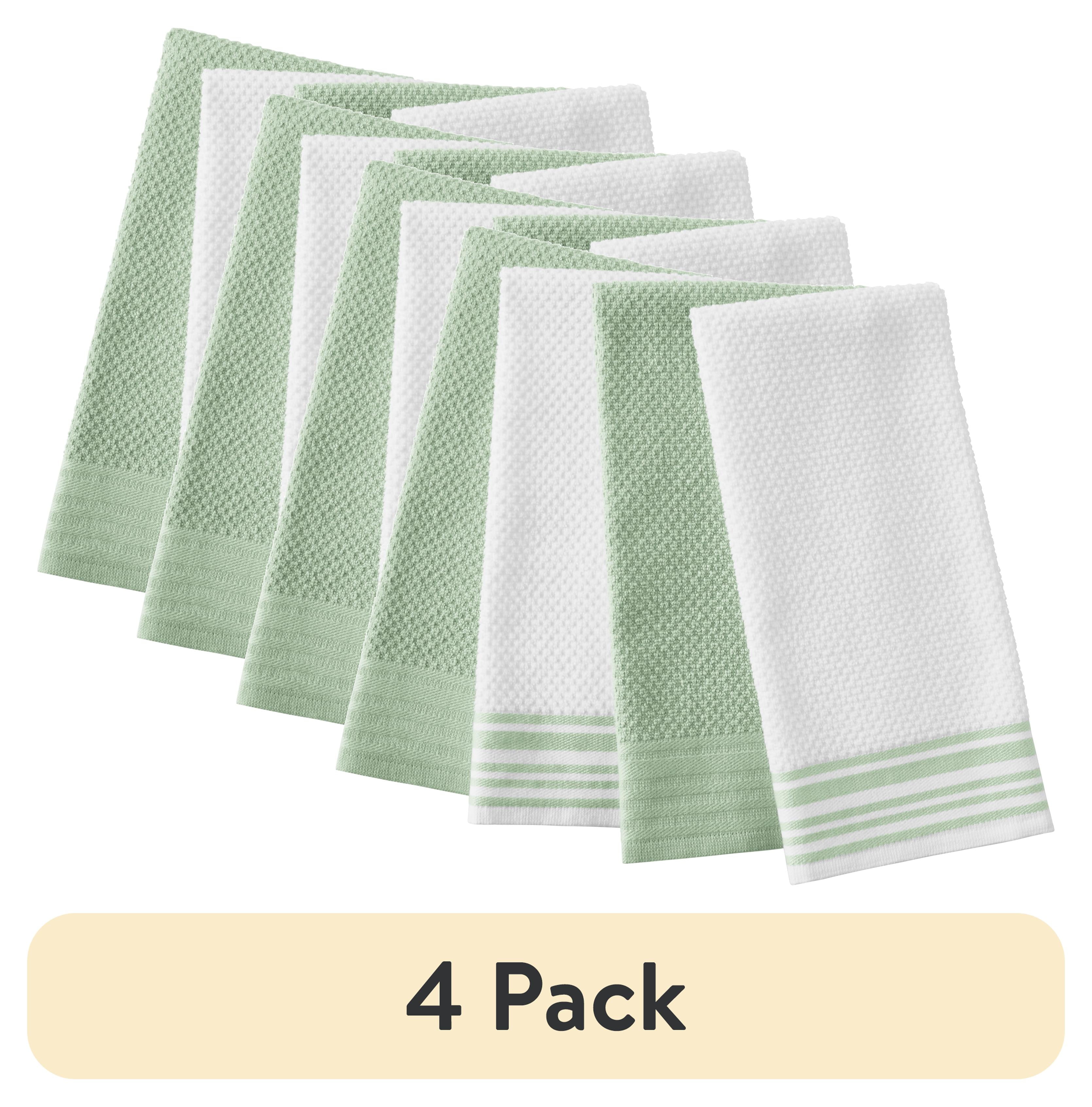 (4 pack) Mainstays 4-Pack 16”x26” Woven Kitchen Towel Set, Sage