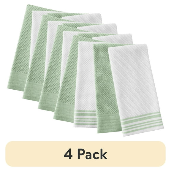 (4 pack) Mainstays 4-Pack 16”x26” Woven Kitchen Towel Set, Sage