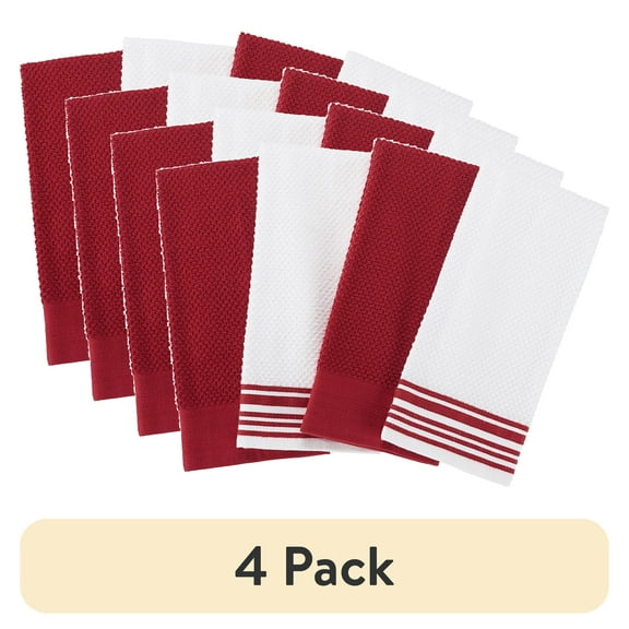 (4 pack) Mainstays 4-Pack 16”x26” Woven Kitchen Towel Set, Red