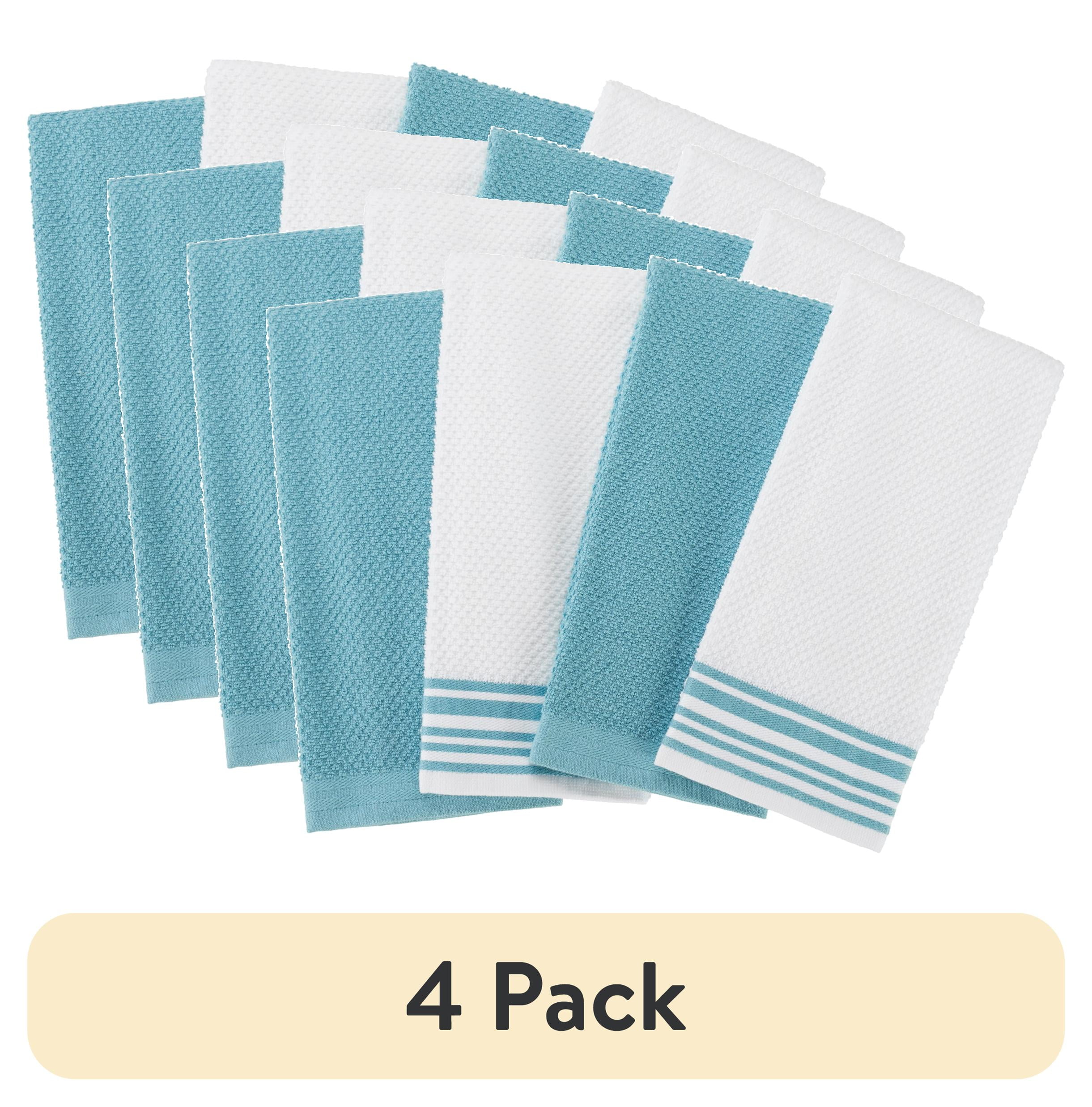 (4 pack) Mainstays 4-Pack 16”x26” Woven Kitchen Towel Set, Topaz