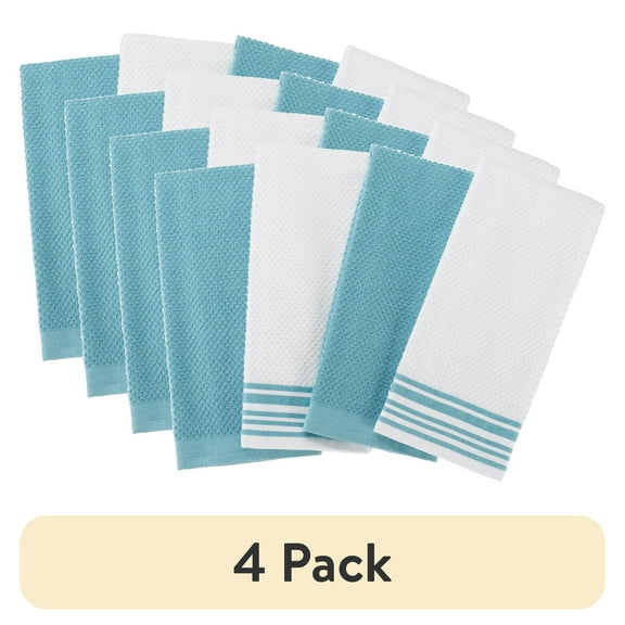 (4 pack) Mainstays 4-Pack 16”x26” Woven Kitchen Towel Set, Topaz
