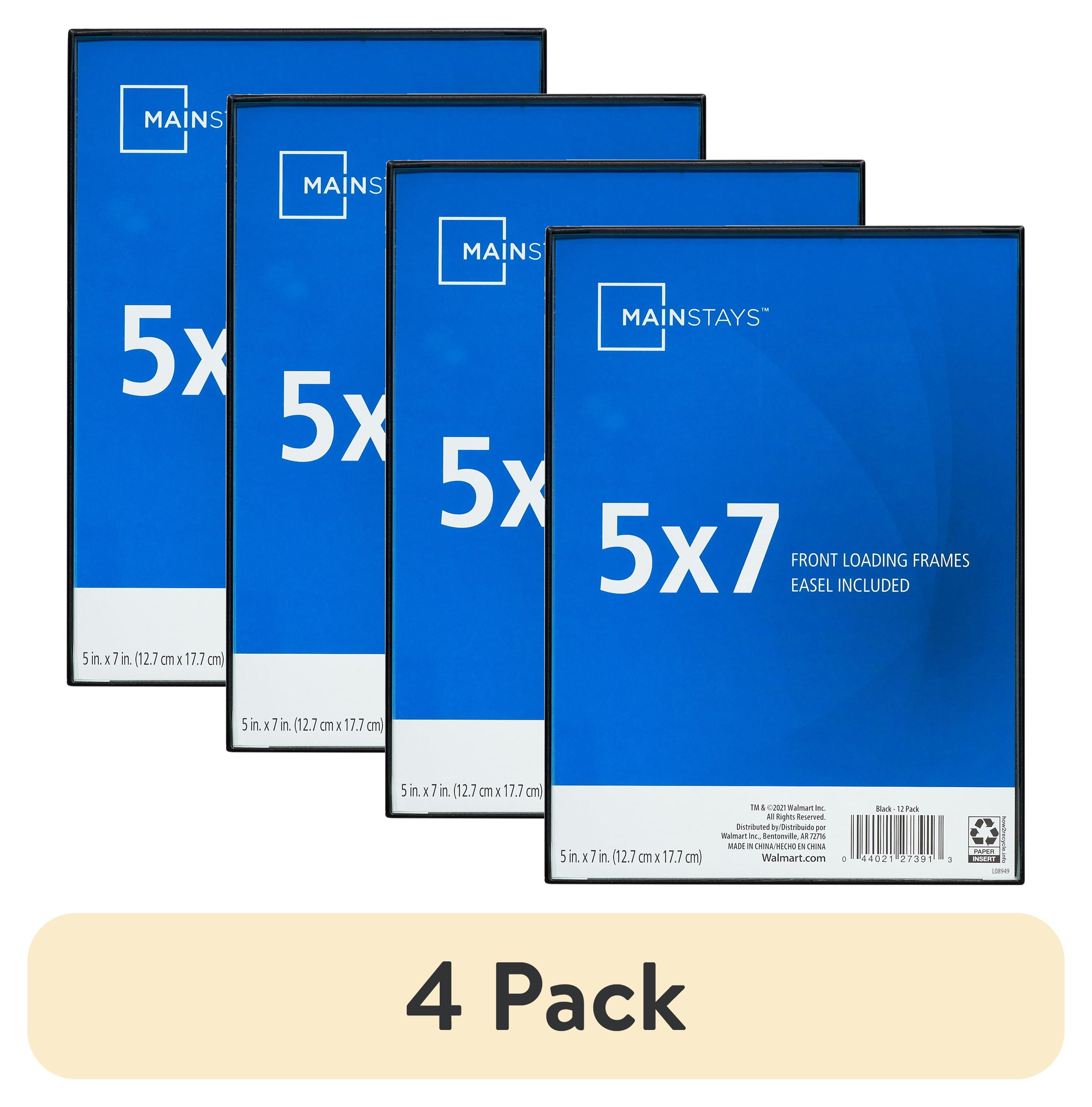 (4 pack) Mainstays – 5x7 Picture Frame – Black Front Loading Wall or Tabletop Photo Frame