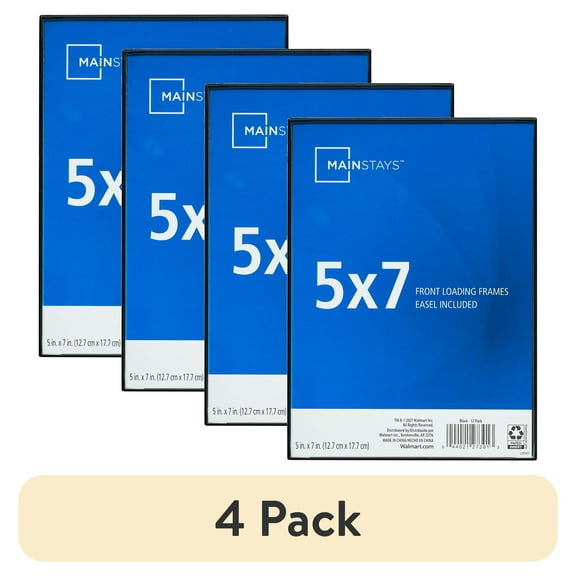 (4 pack) MS 5x7 Front Loading Tabletop / Wall Picture Frame, Black