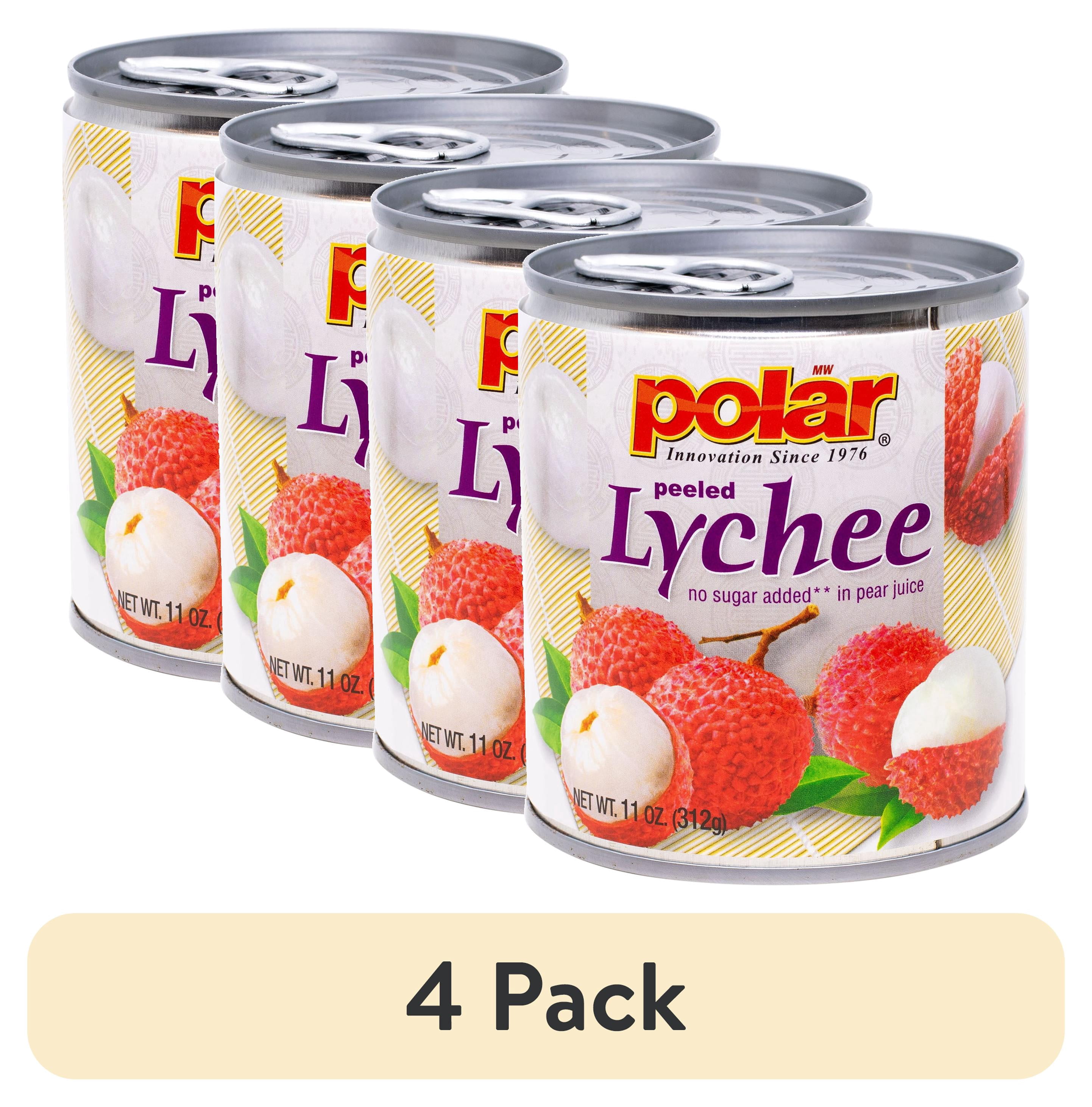 (4 pack) MW Polar Peeled Lychee No Sugar Added, 11 oz Can