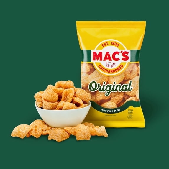 4 pack Mac's Original Chicharrones Pork Rinds, Pork Skins, 4 oz Bag