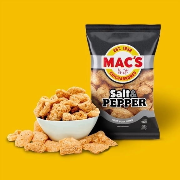 4 pack Mac's Salt and Pepper Chicharrones Pork Rinds, Pork Skins, 4 oz Bag