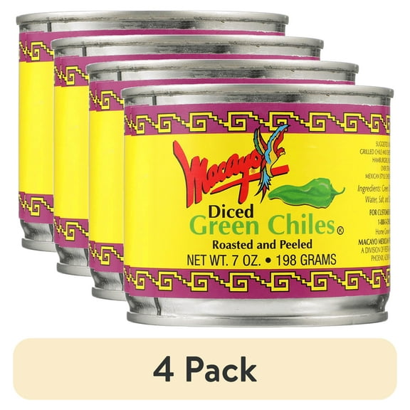 (4 pack) Macayo's Canned Fire Roasted Diced Green Chile, 7oz