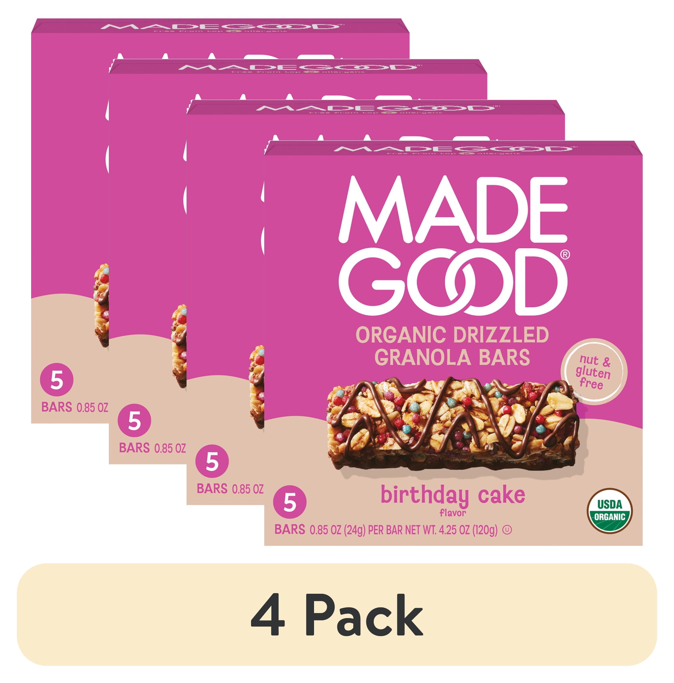 (4 pack) MadeGood Chocolate Drizzle Birthday Cake Granola Bars, 5 Healthy Snack Bars, 0.78 oz