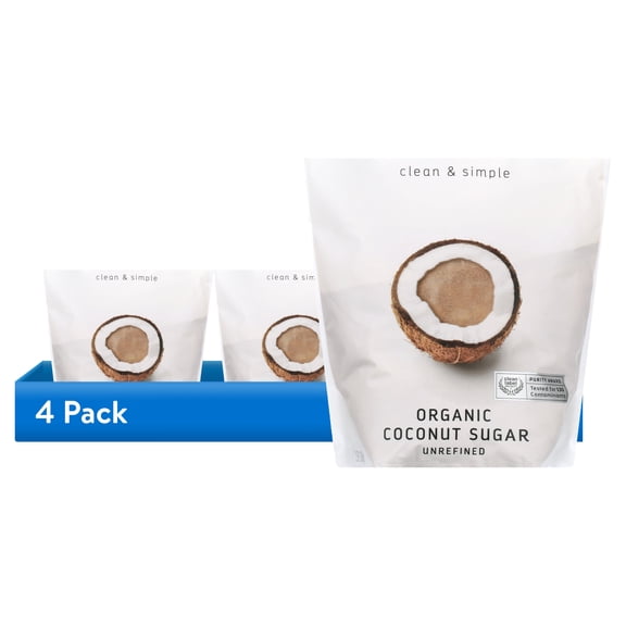 (4 pack) Madhava Organic Unrefined Coconut Sugar, Shelf-Stable, 3 lb Bag