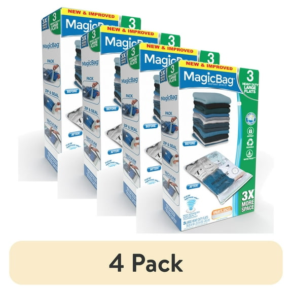 (4 pack) MagicBag Heavy Duty Original Flat Instant Space Saver Storage Bags - Large - 3 Pack