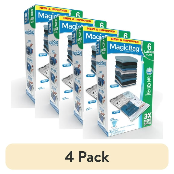 (4 pack) MagicBag by Smart Design Vacuum Sealed Closet Organizer, Flat Large, Set of 6