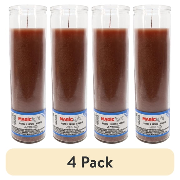(4 pack) MagicLight Religious Candle 9.6 oz Unscented Brown Wax in Clear Glass Jar