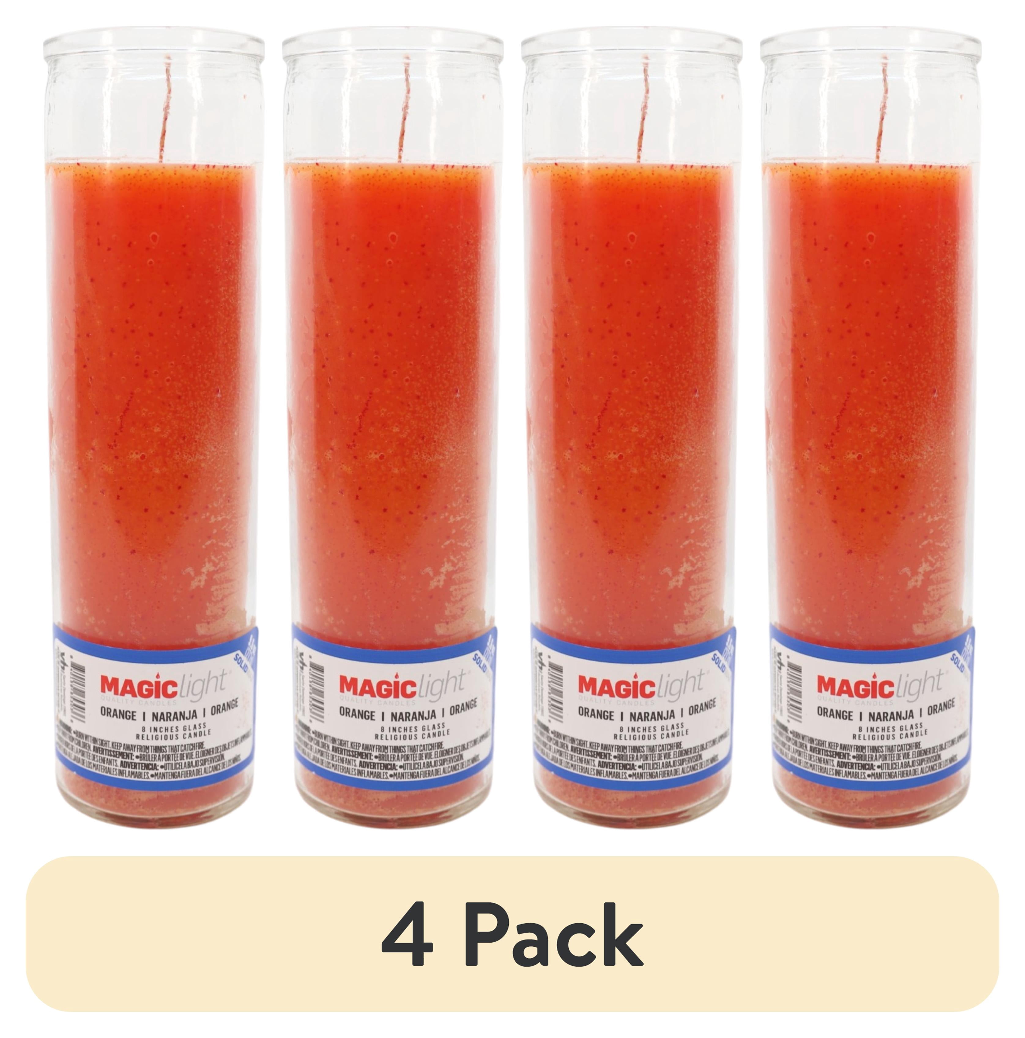 (4 pack) MagicLight Religious Candles 9.6 oz - Clear Glass Jar, Unscented Orange Wax