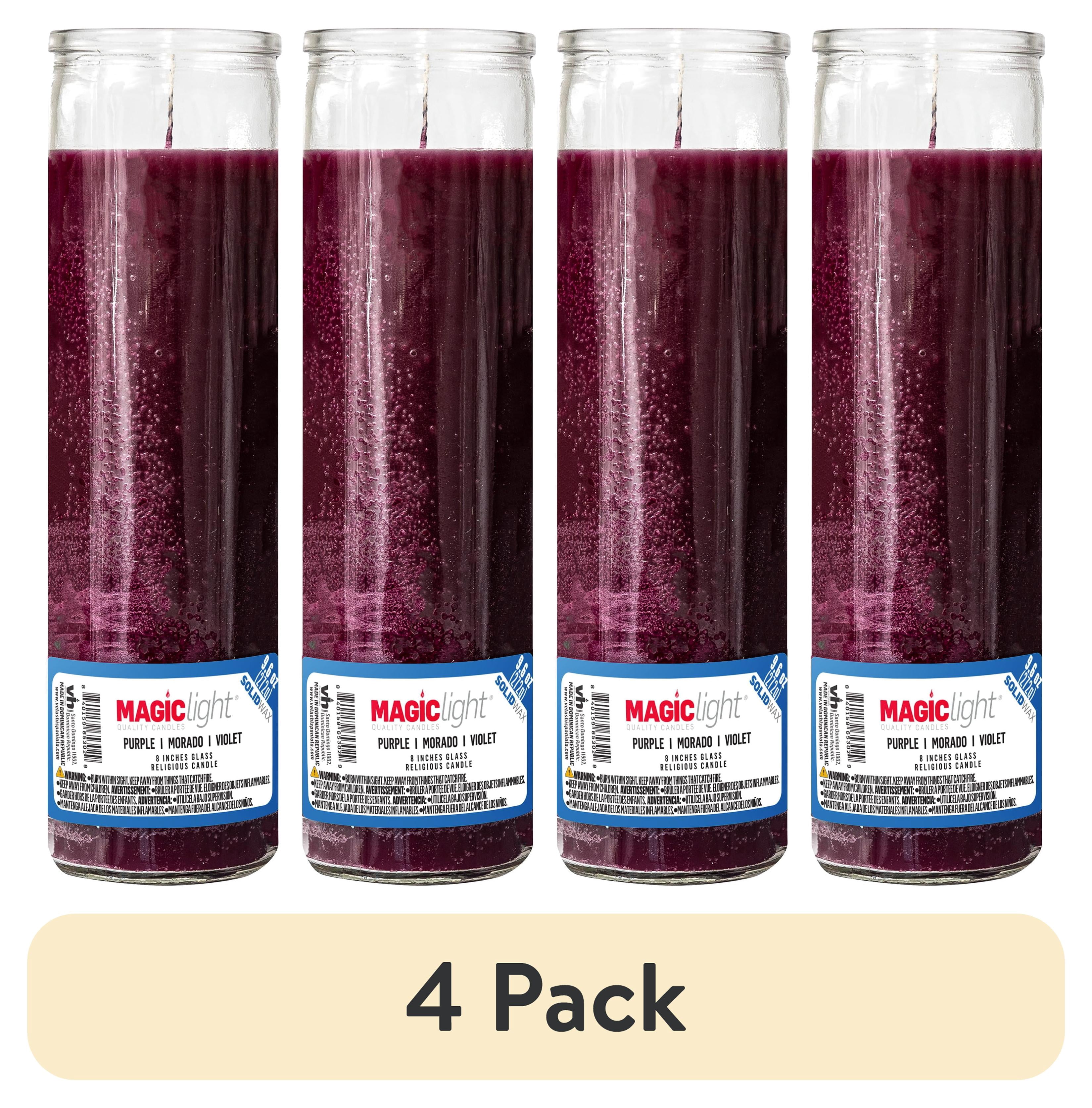 (4 pack) MagicLight Religious Candles 9.6 oz - Clear Glass Jar, Unscented Purple Wax