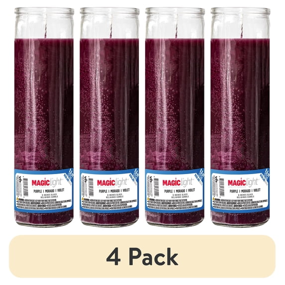 (4 pack) MagicLight Religious Candles 9.6 oz - Clear Glass Jar, Unscented Purple Wax