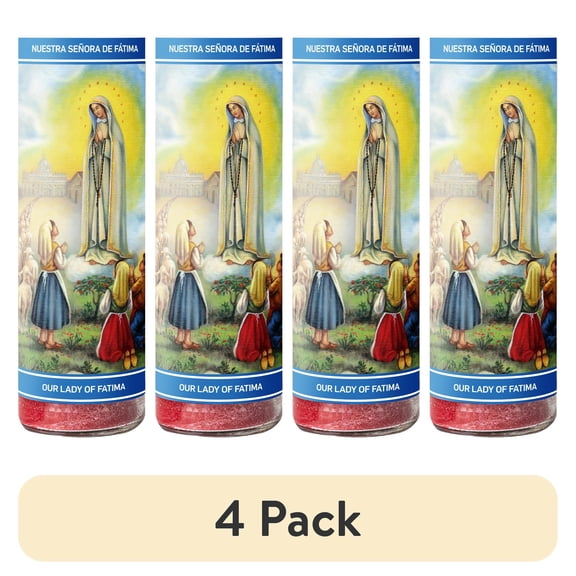 (4 pack) MagicLight Religious Candles 9.6 oz - Glass Jar, Unscented, Lady Fatima Red