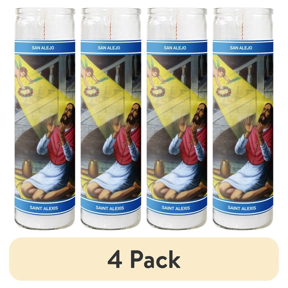 (4 pack) MagicLight Religious Candles 9.6 oz - Glass Jar, Unscented, St Alex White Wax