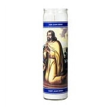 (4 pack) MagicLight Religious Candles 9.6 oz - Glass Jar, Unscented, St Juan Diego White Wax