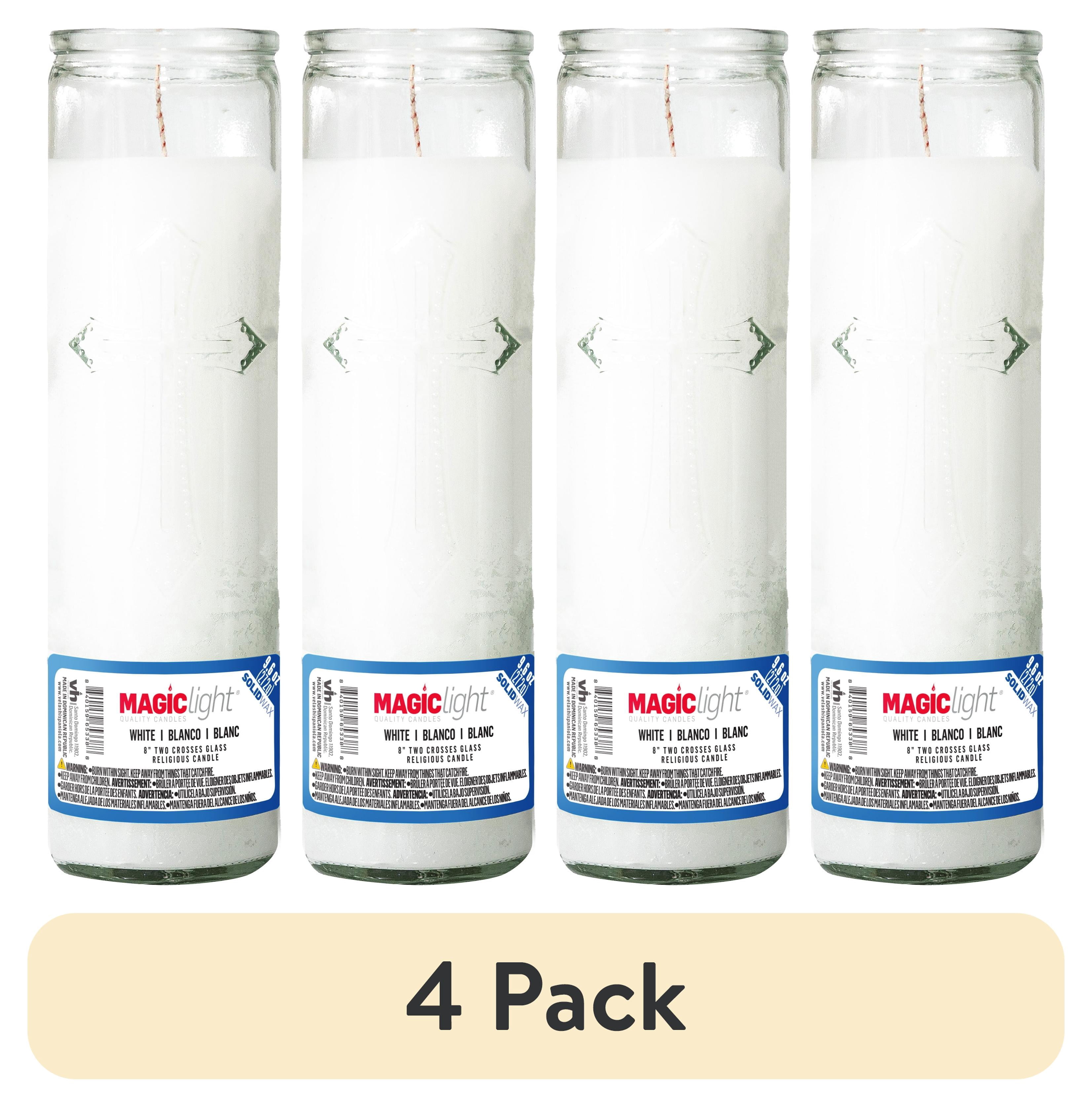 (4 pack) MagicLight White Religious Unscented Candle with Two Cross Design, 9.6 oz