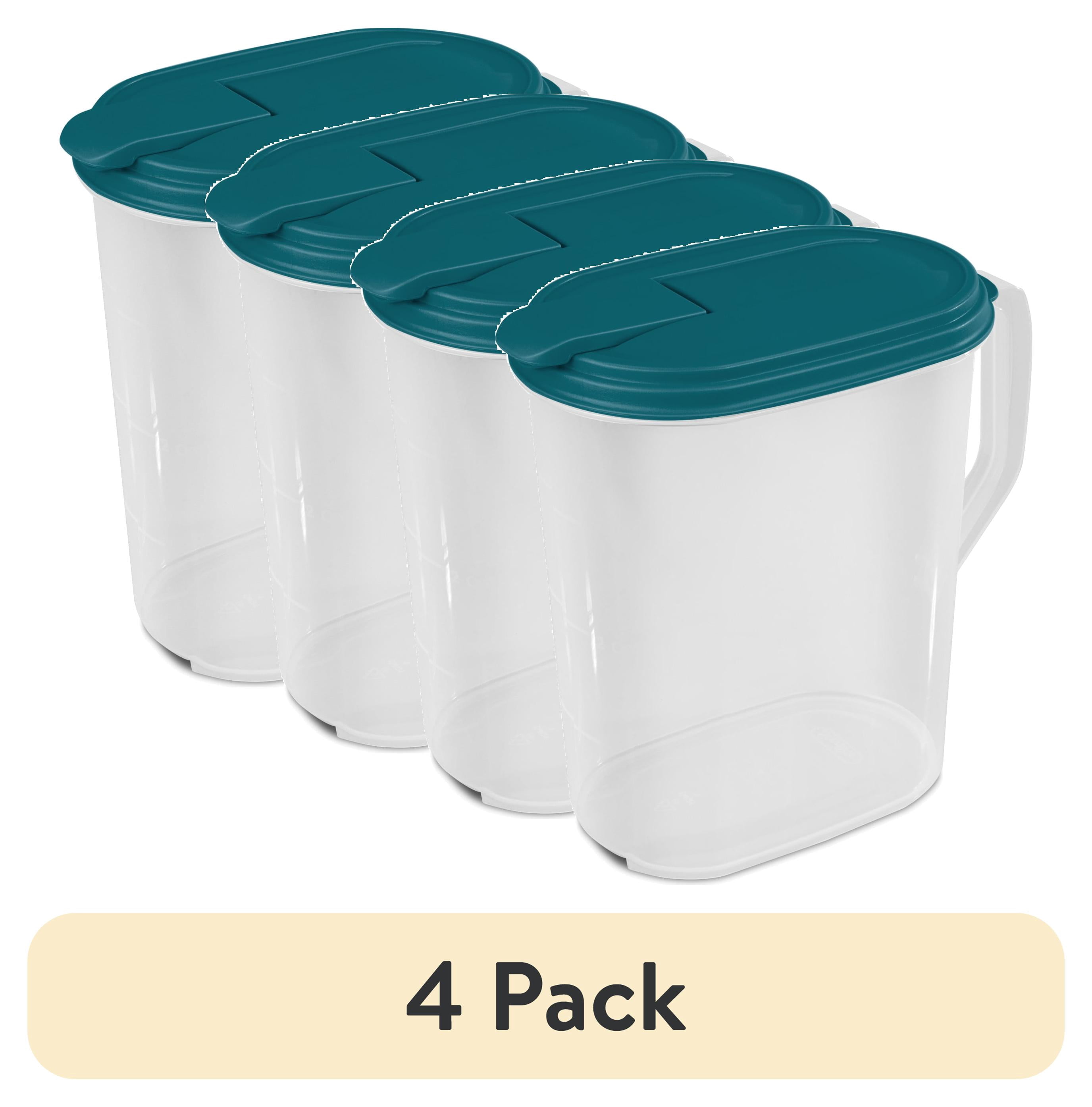 (4 pack) Mainstays 1 Gallon Oval Pitcher, Freezer- and Dishwasher-Safe, Durable Food-Safe Plastic, BPA-Free, Teal Lid