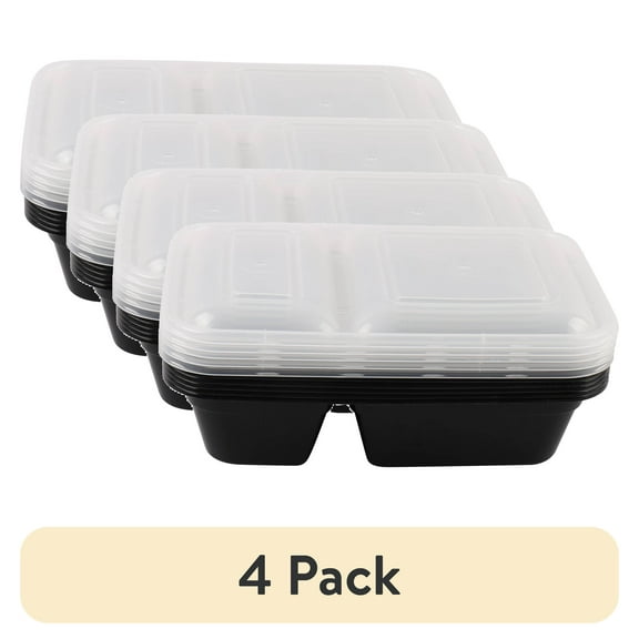 (4 pack) Mainstays 10 Piece 2 Compartment Meal Prep Food Storage Containers, Black