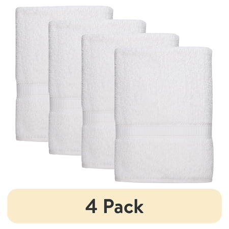 (4 pack) Mainstays Basic Bath Towel, Soft 100% Cotton and Highly Absorbent Bath Towel, White