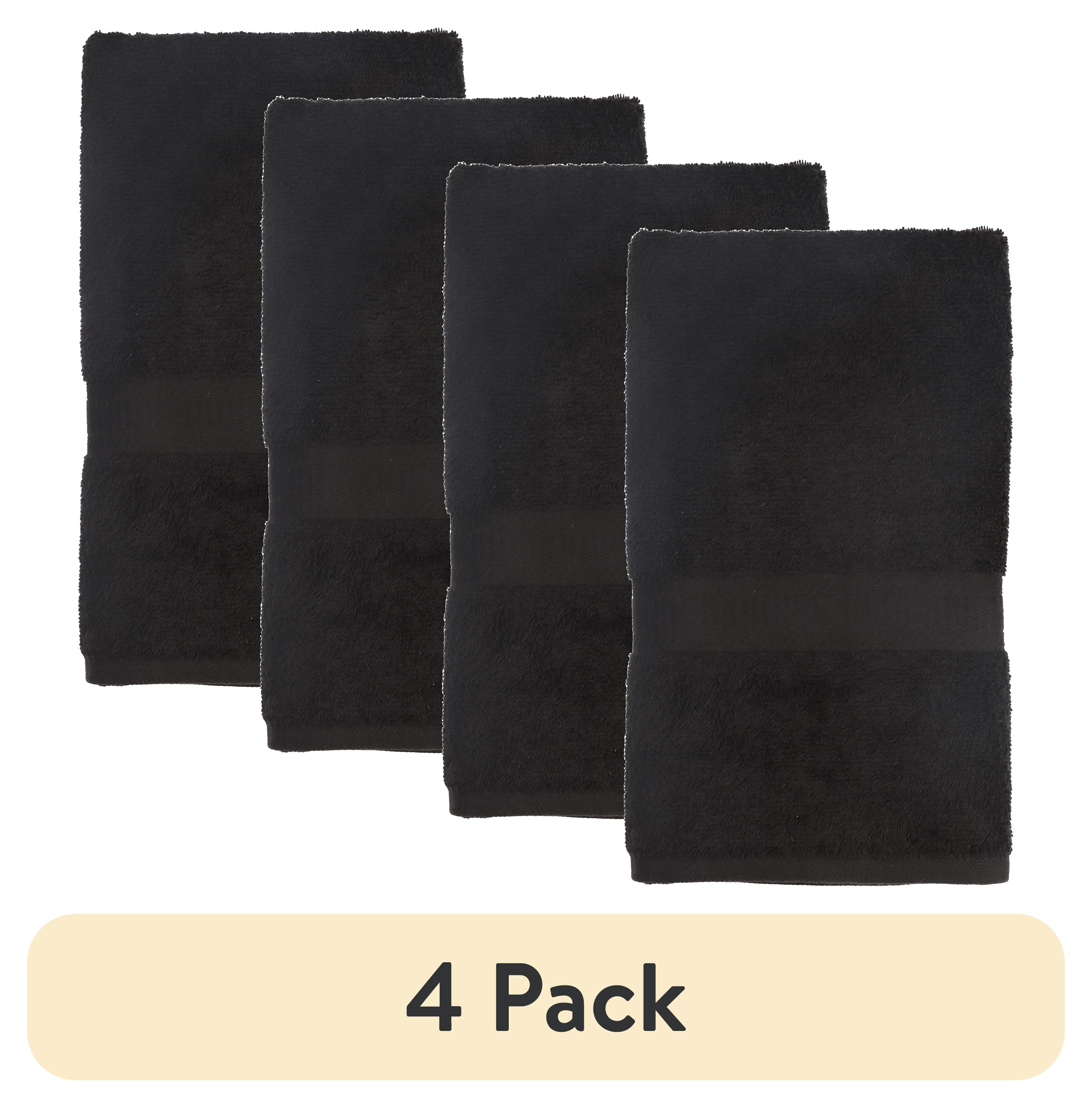 (4 pack) Mainstays Basic Hand Towel, Soft 100% Cotton and highly absorbent Hand Towel, Black