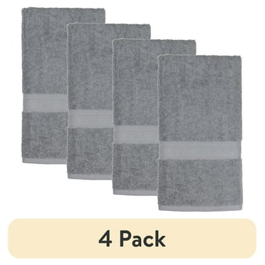 (4 pack) Mainstays 100% Cotton Hand Towel, Super Soft and highly absorbent Basic Solid Premium Hand Towel for Bathroom, Hotels, Spa and Gym – Grey