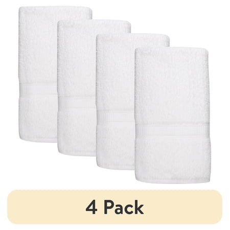 (4 pack) Mainstays Basic Hand Towel, Soft 100% Cotton and highly absorbent Hand Towel, White