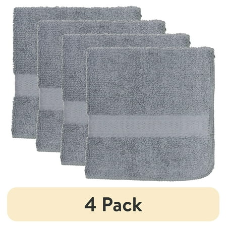 (4 pack) Mainstays Basic Washcloth, Soft 100% Cotton and Highly Absorbent Washcloth, Grey