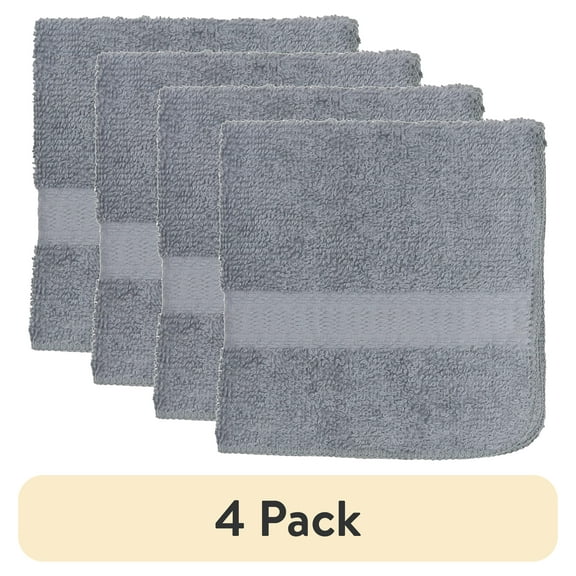 (4 pack) Mainstays Basic Washcloth, Soft 100% Cotton and Highly Absorbent Washcloth, Grey