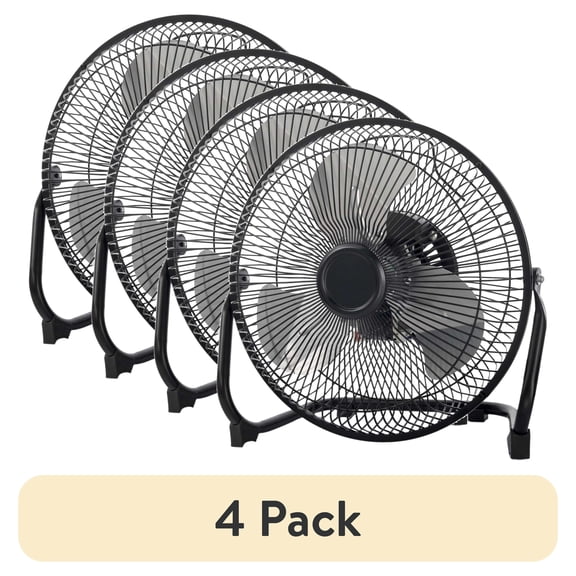(4 pack) Mainstays 11.6 inch Black Fan with 3 High Velocity Speeds, Tilt Mechanism, Wall Mount