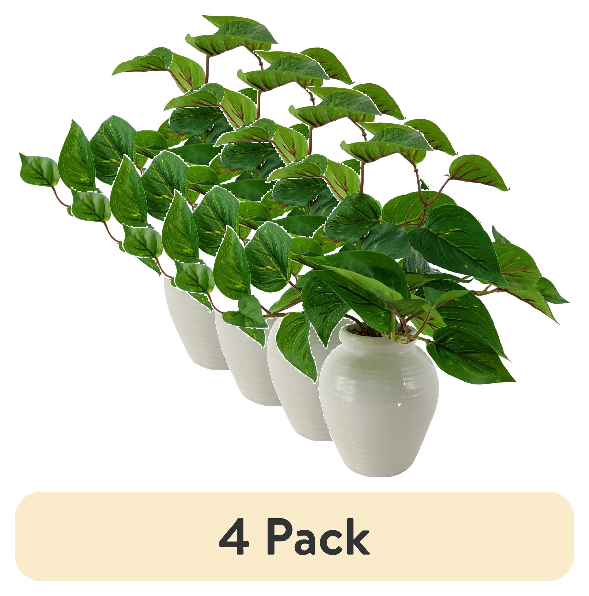 (4 pack) Mainstays 11” Artificial Golden Pothos in White Color Ceramic Pot