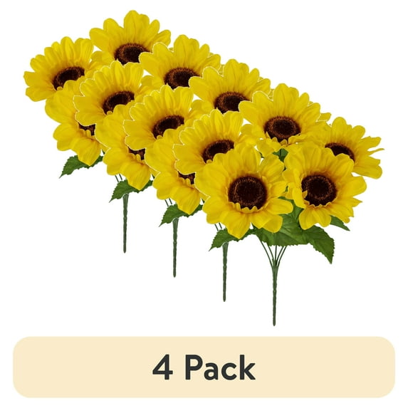 (4 pack) Mainstays 12.5 in Indoor Artificial Sunflower Pick, Yellow Color.