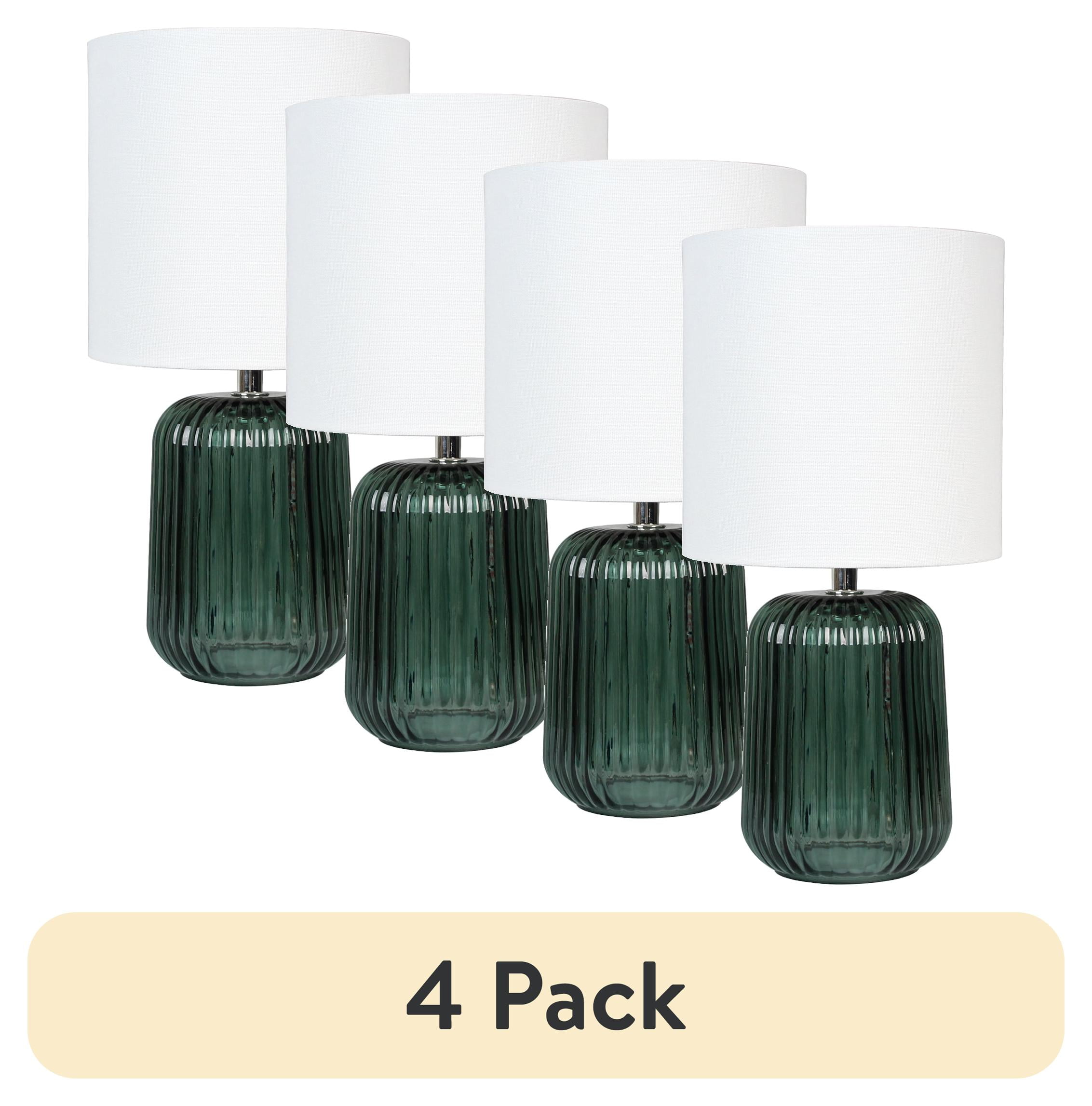 (4 pack) Mainstays 12.75"H Mini Green Glass Stripe Table Lamp with White Lamp Shade