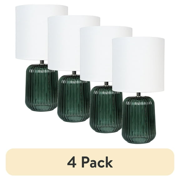 (4 pack) Mainstays 12.75"H Mini Green Glass Stripe Table Lamp with White Lamp Shade