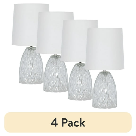(4 pack) Mainstays 12.75”  Mini Clear Glass Table Lamp with White Shade