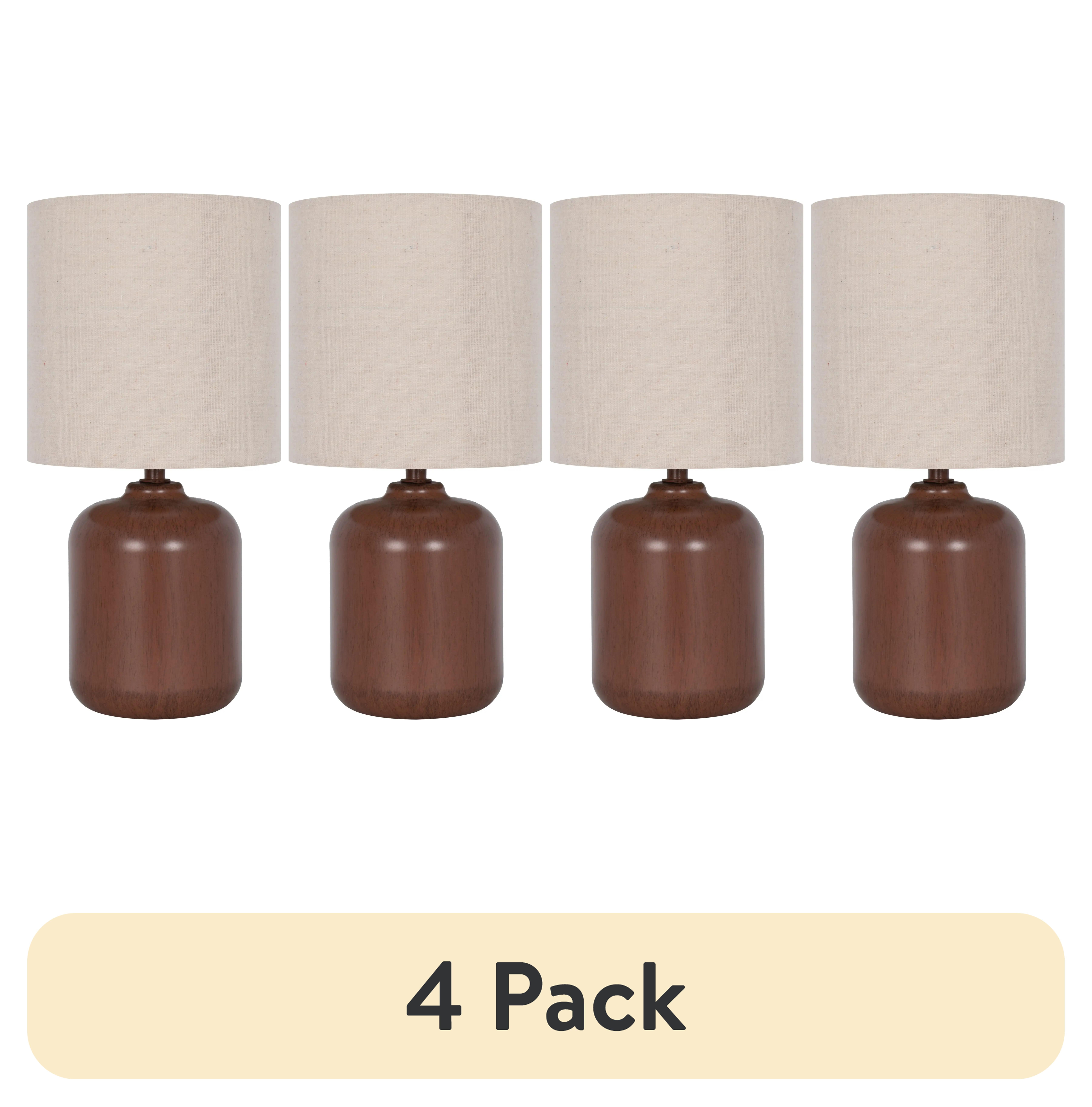 (4 pack) Mainstays 12.75” Traditional Faux Wood Table Lamp with Oatmeal Linen Shade