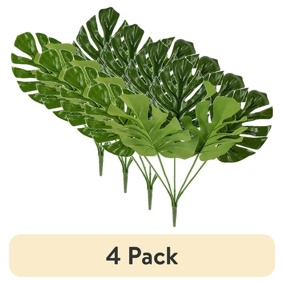 (4 pack) Mainstays 14" Artificial Swiss Cheese Monstera Pick, Green Color