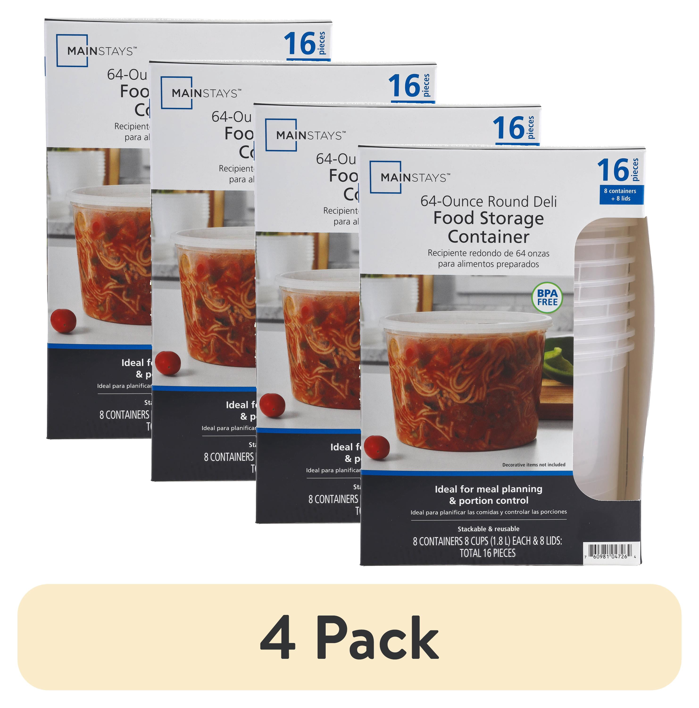(4 pack) Mainstays 16 Piece 64 oz Plastic Deli Container, Designed to Help with Pantry Storage and Everyday Organization