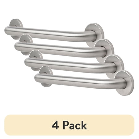 (4 pack) Mainstays 16 in Grab Bar with 1.25 in Diameter, Concealed Screws, Stainless Steel