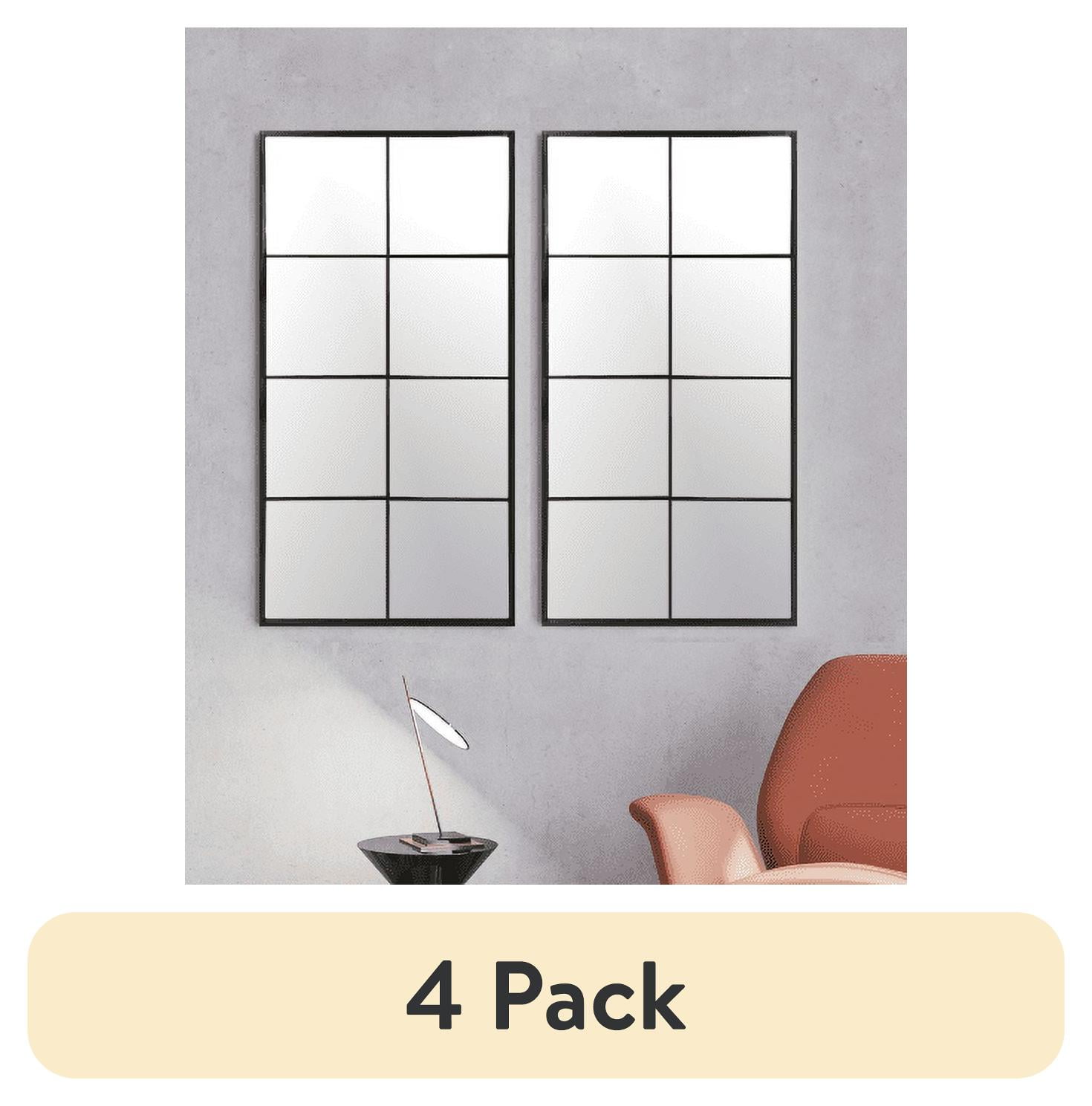 (4 pack) Mainstays 16" x 32" Black Windowpane Mirror Set, Set of 2