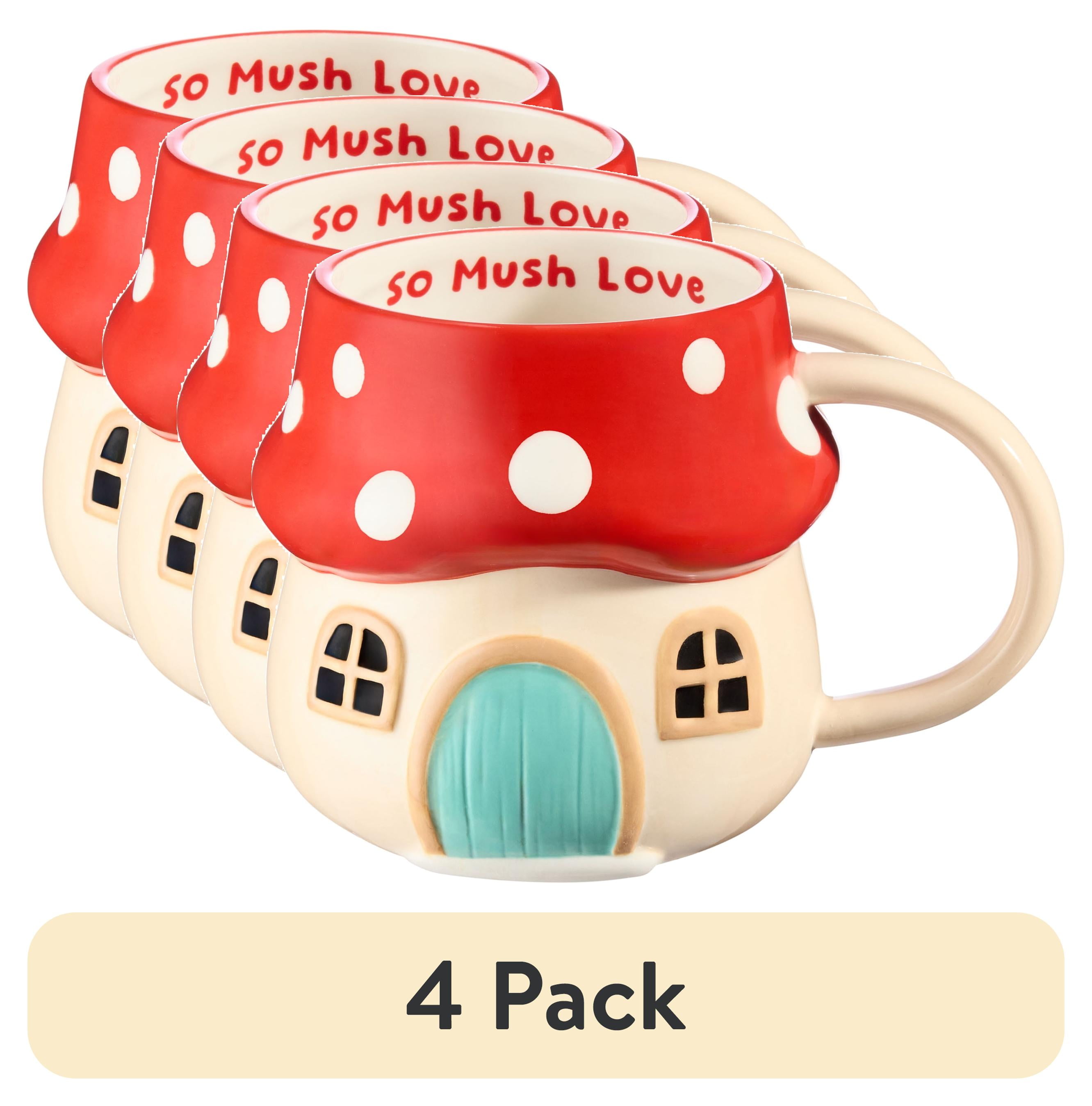(4 pack) Mainstays 17.25 oz Red & Beige Mushroom Earthenware Mug