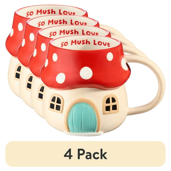 (4 pack) Mainstays 17.25 oz Red & Beige Mushroom Earthenware Mug