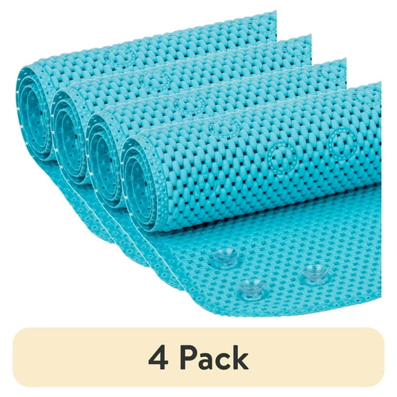 (4 pack) Mainstays 17" x 36" Cushioned Foam Bathtub Mat with Suction Cups, Blue