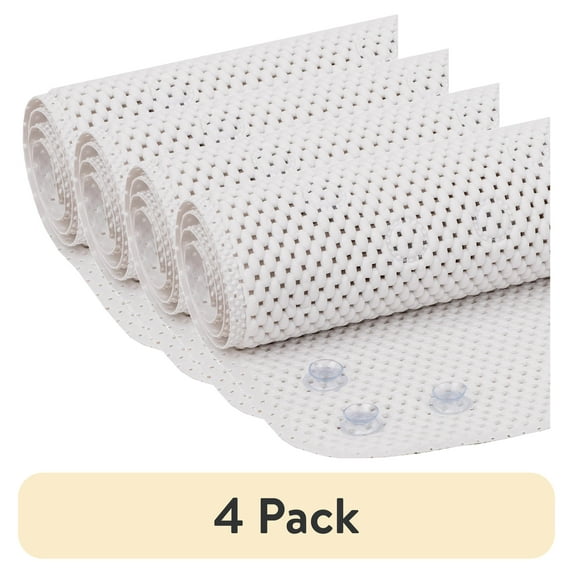 (4 pack) Mainstays 17" x 36" Cushioned Foam Bathtub Mat with Suction Cups, White