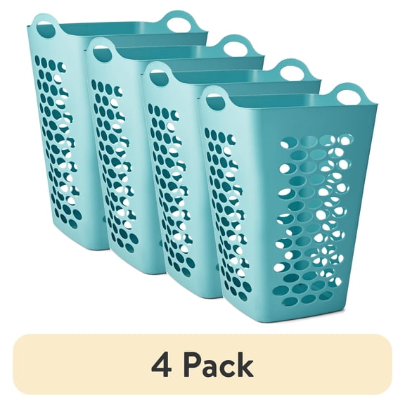 (4 pack) Mainstays 2 Bushel Flexible Square Laundry Hamper, Teal